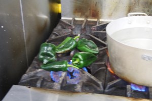 Charring poblano peppers