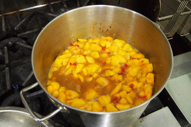 Peach glazing is all ready for the reduction and boil.