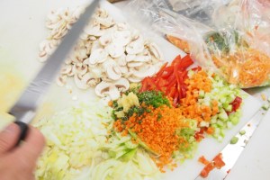 Chopped, sliced, diced and minced.