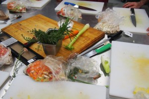Cutting boards and cut veggies