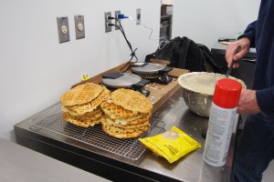 Detroit Soul Food waffles stacking up for the first orders of the day.